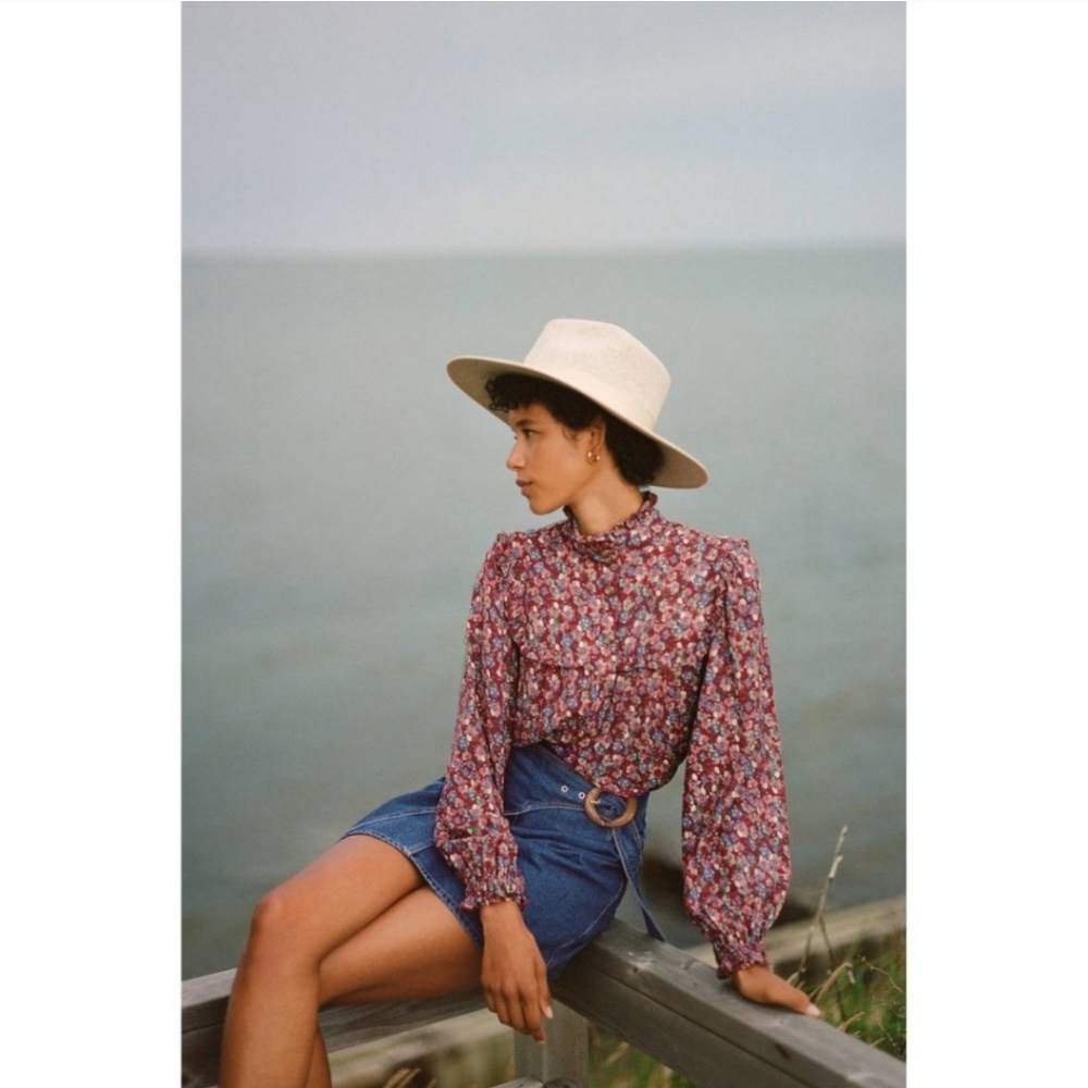 Faux wrap mini jean skirt
